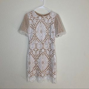 Just me Crochet lace puff sleeve Midi dress